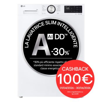 Vista frontale di Lavatrice Slim 8kg Next AI DD™ | Serie X5 Classe A-30% | 1200 giri, Wi-Fi, AI Wash, Vapore, TurboWash | White F2NX50S8TLC